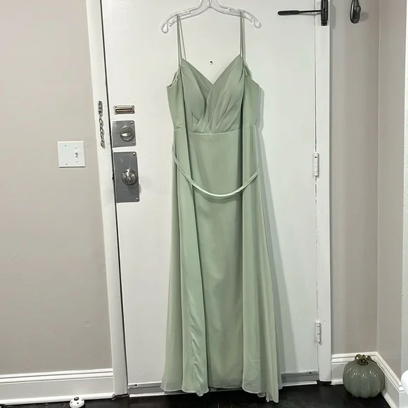 green flowy bridesmaid dresses Green Off the Shoulder Tulle Long Prom Dress, Cute A-Line Party Dress main image 0